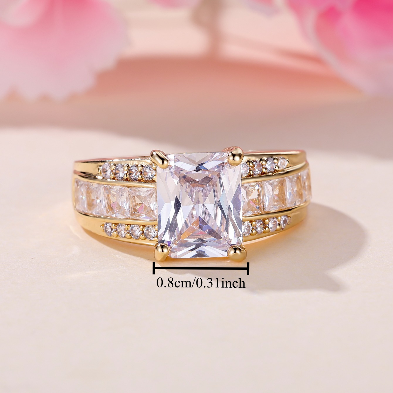 Sophisticated Rectangular Cut Synthetic Zirconia Engagement Ring